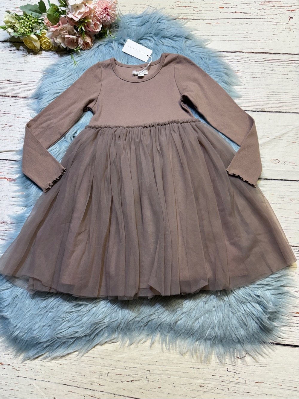 NWT Jamie Kay Girls Mauve Tulle Long Sleeve Party Dress sz 6Y